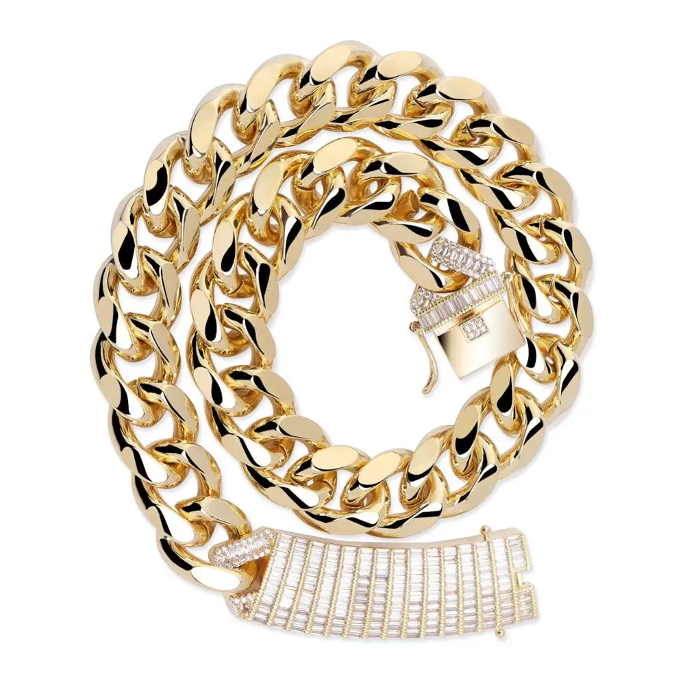 

Miami's Newest Cuban Ice Heavy Chain Buckle Ring Box Zircon Necklace Golden Hip-hop Jewelry Men