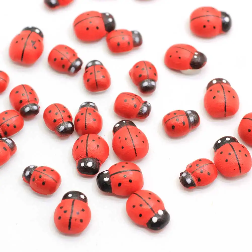 Manual Mini Wooden Ladybug With Sponge Self-adhesive Stickers for Micro Landscape Decor Mini Fridge Magnets Scrapbooking Decor