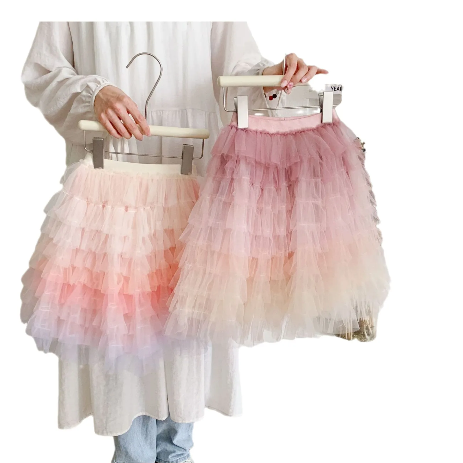 2025 New Children's Rainbow Cake Skirt for Girls Mesh Puff Birthday Princess Performance Dance Waist Tutu Skirt