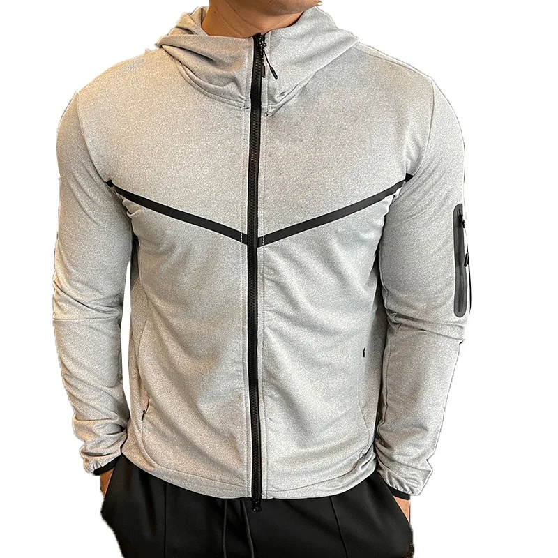 

Custom Men Sport Jackets 100%Polyester Casual Gym Fitness Wear Jacket With Hoodies