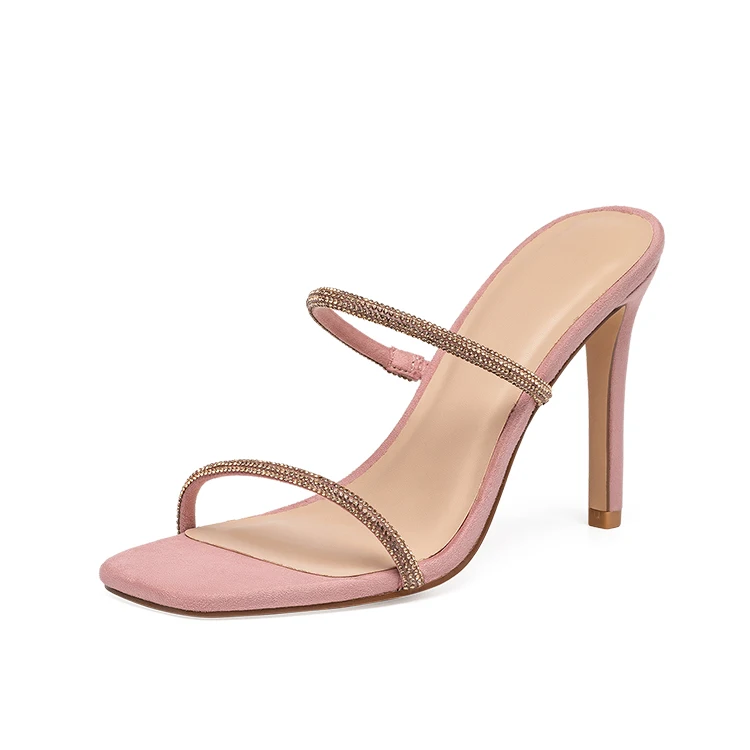 

Fashion women Square Slippers New Sexy Thin High Heel Woman Ladies Summer Outdoor Party Shoes, Black pink blue