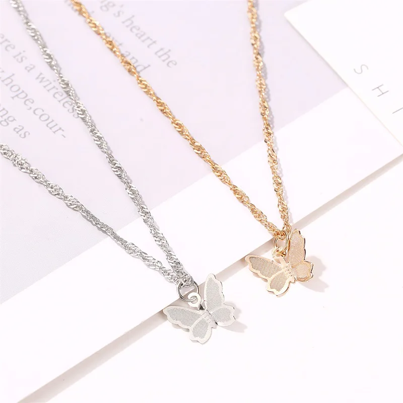 

2020 New Hot Boho Clavicle Chain Small Animal Butterfly Charm Necklace Gold Butterfly Pendant Necklace, As picture