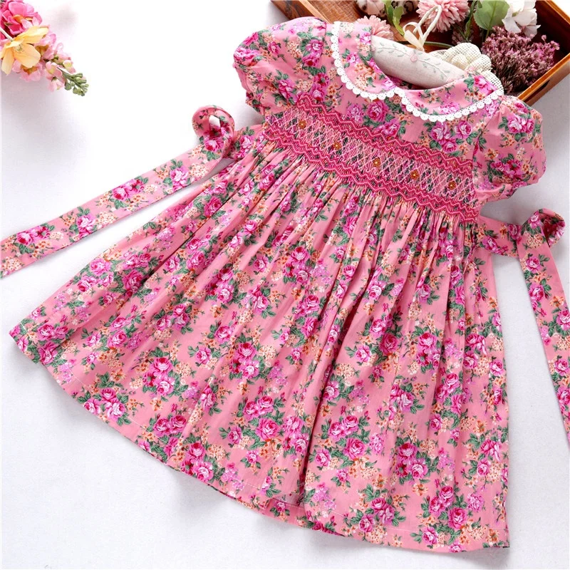 

smocked girls dresses summer pink flower kids clothing handmade christmas children clothes boutiques wholesale 3166553