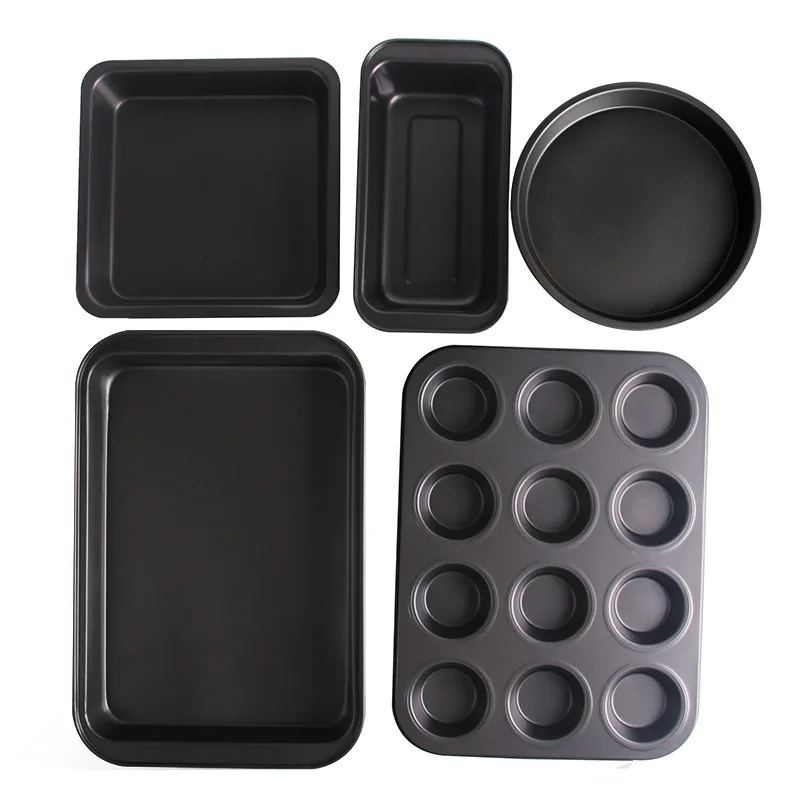 

Non Stick Kitchen 12-Piece Baking Dish set Bakeware Tool Set Carbon Steel Cake Mold Baking cake Pizza pans Baking tray, Black