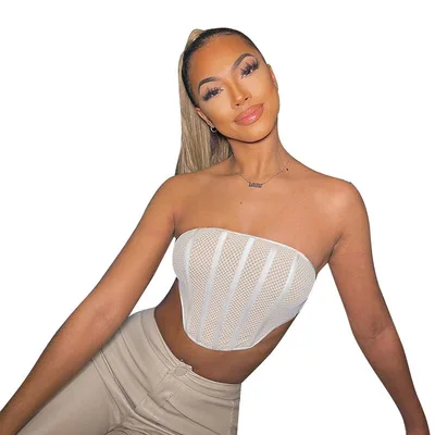 

Q20956T European and American women's new double-layer solid color strapless sleeveless casual top