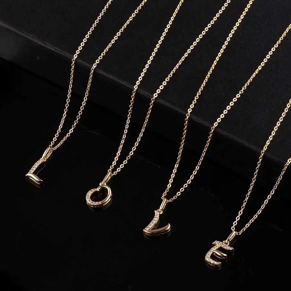 

Fashion Jewelry Minimalist daily KYNL066 Gold Plated A - Z Letters 3A Zircon Necklaces for Women, Rose gold