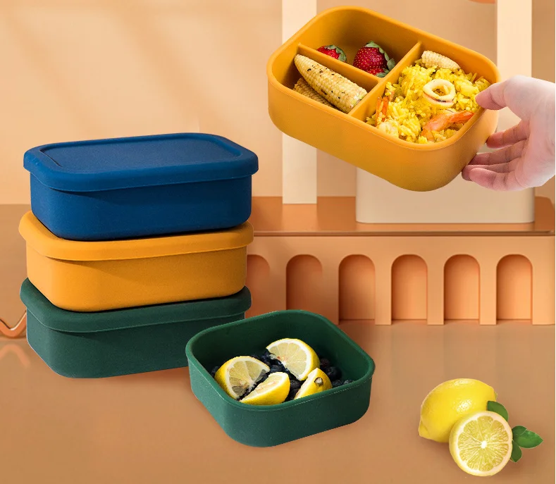 

Hot Sale Kitchen Portable Lunch Box Sealed Storage food storage box Silicone Storage Containers With Scale