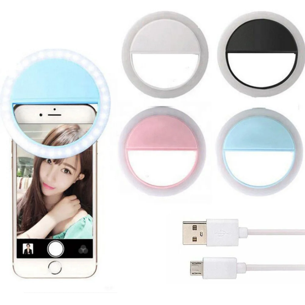 

Shenzhen cheap small Travel girls Rechargeable Mini outdoor smart phone clip usb Led selfie Fill in ring lights for cameras, Black,white,pink,blue