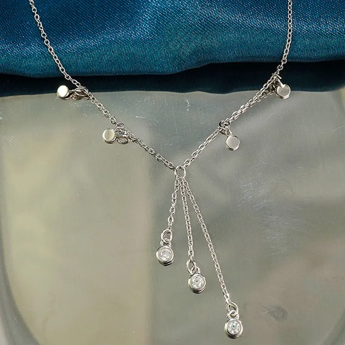 

Rainbowking unique disc tassel diamond women 925 chain necklace silver statement bulk collares handmade dainty women jewelry set