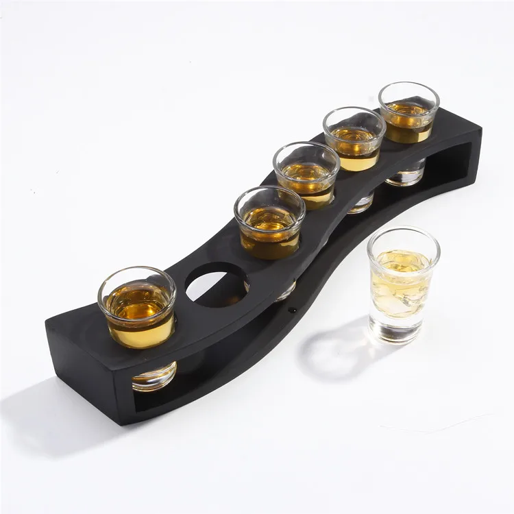 

Mocale Bamboo Holder 1oz Shooter glass 6 pcs Shot Glass Set With Wooden Stand For Liquor Drink