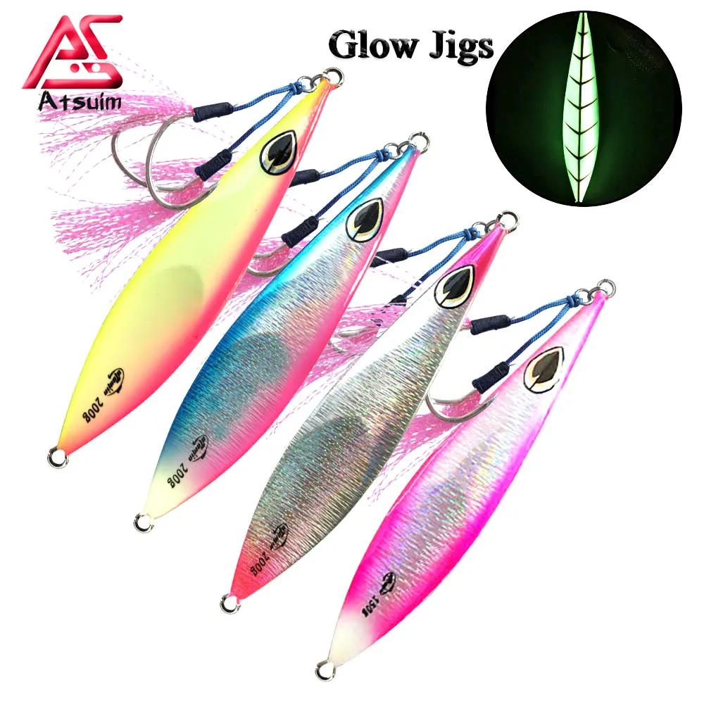 

AS Slow Metal Jigging Sinking Glow Jigs 80g100g150g200g250g300g Falling Lure Fishing Pitch Angler Bait