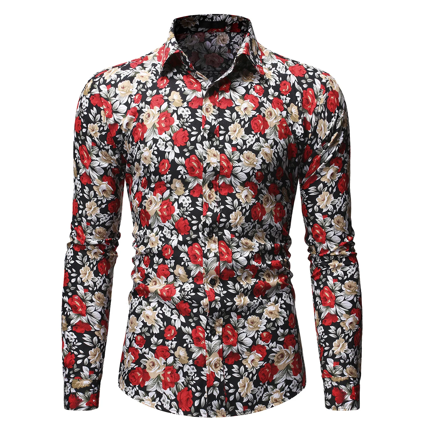 

Hot Selling Fashion Printing Floral Cotton Long Sleeve Multicolor Man Shirt for All Season, Picture shown