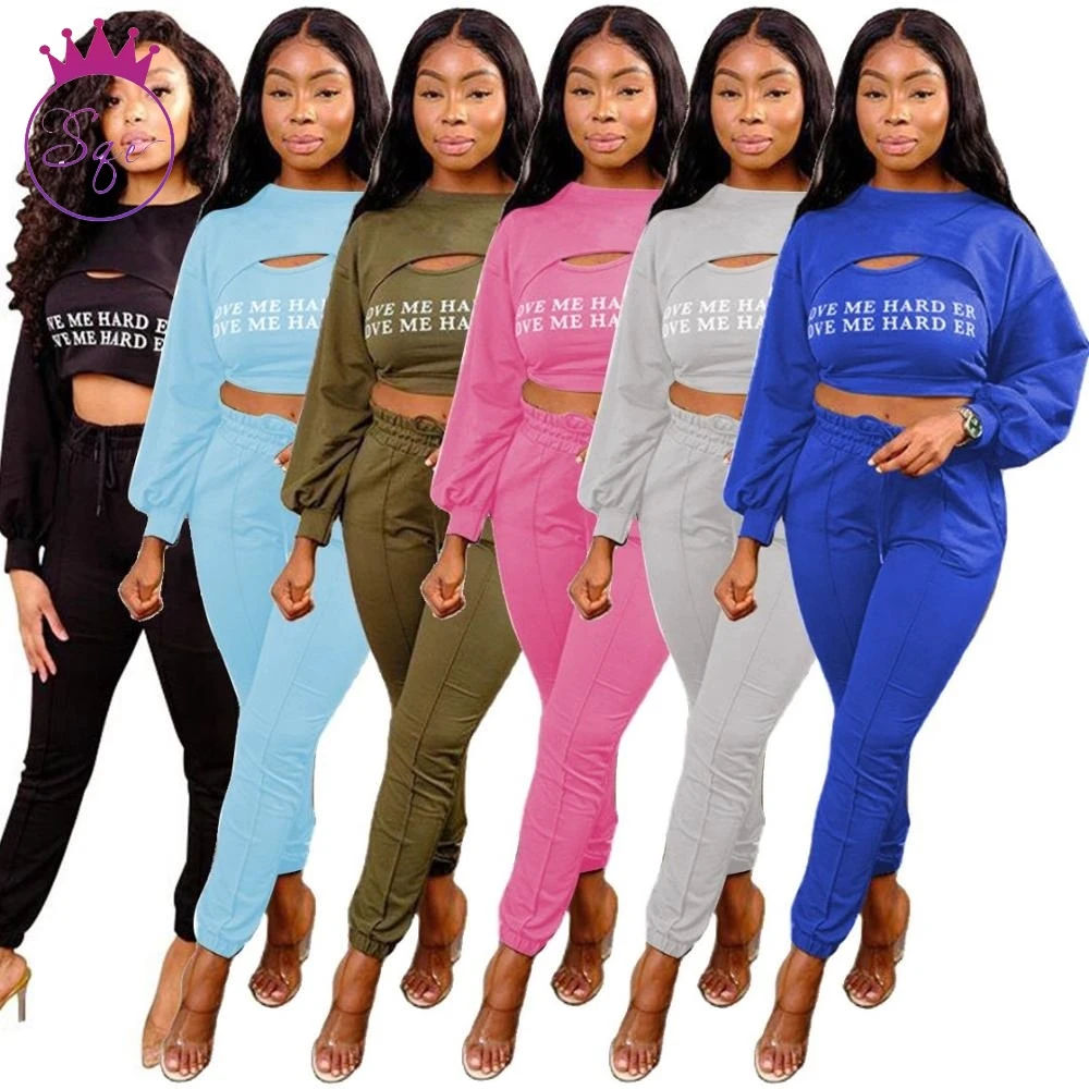 

Cape vest trousers womens joggers 2 piece crop top women 3 piece sets sweatpants set for women