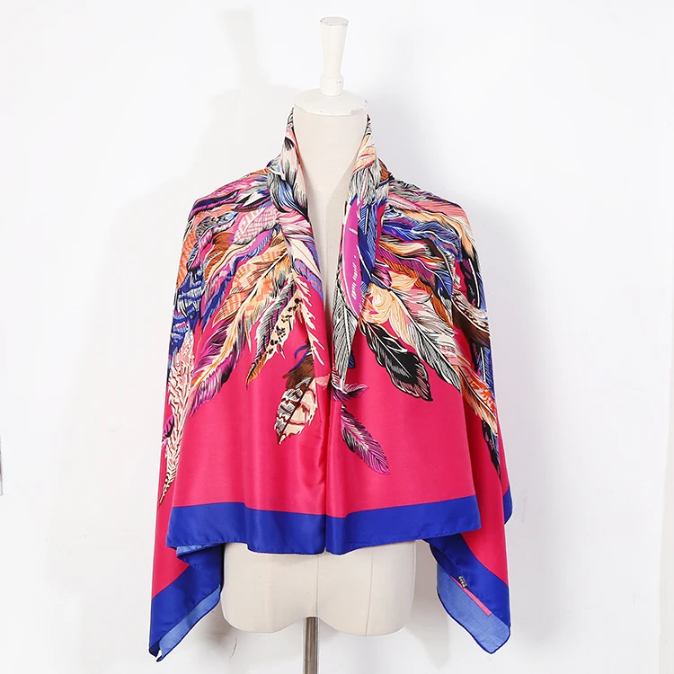 Wholesale FENNYSUN  China 100% Polyester Twill 130*130 Long Square Scarves Fashion Custom Printed Own Design Silk Scarf