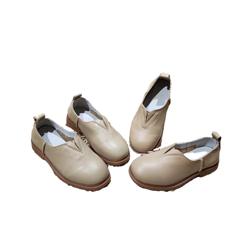 

children's flat shoes soft Leather Shoes retro children's shoes, Pink