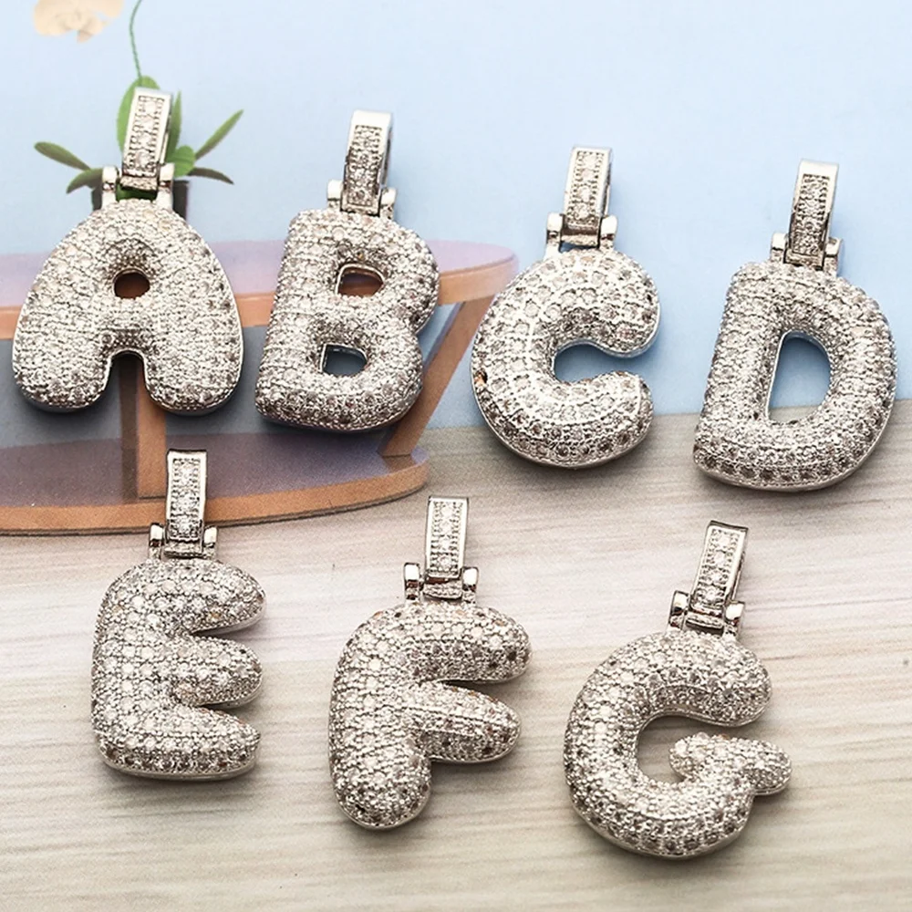 

Fashion Bubble Letter Pendant Hiphop Crystal Rhinestone Alphabet Pendant Necklace Personalized Initial Pendant, Silver