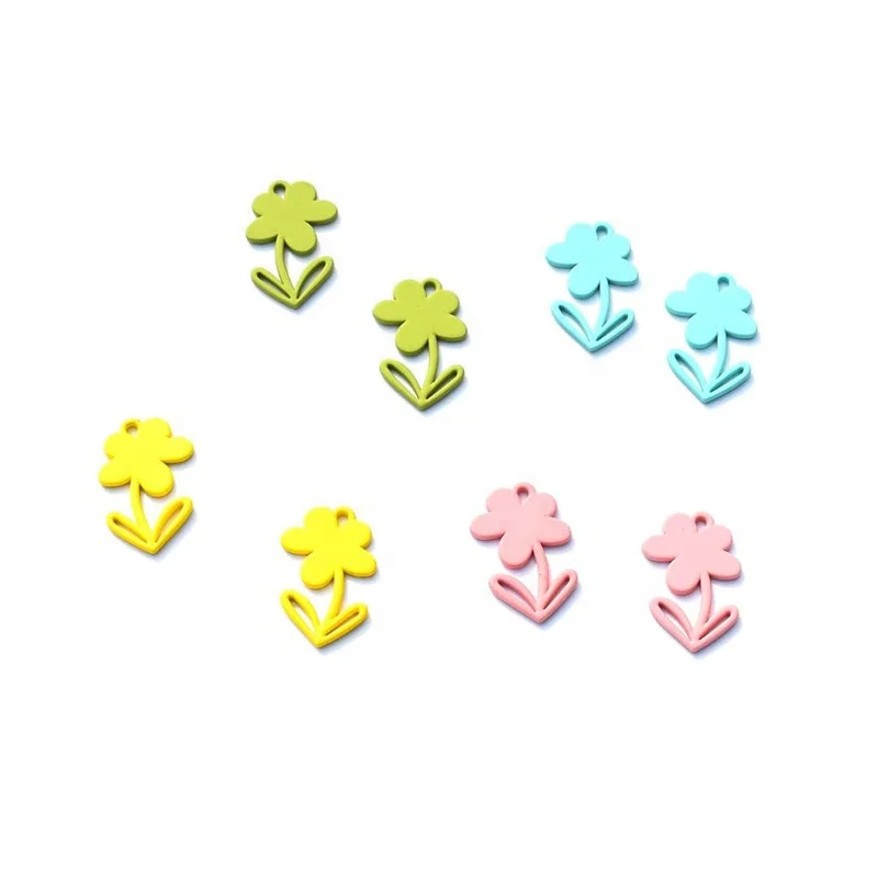 

Flower and leaf alloy spray paint charms for jewelry accessories 13*21mm