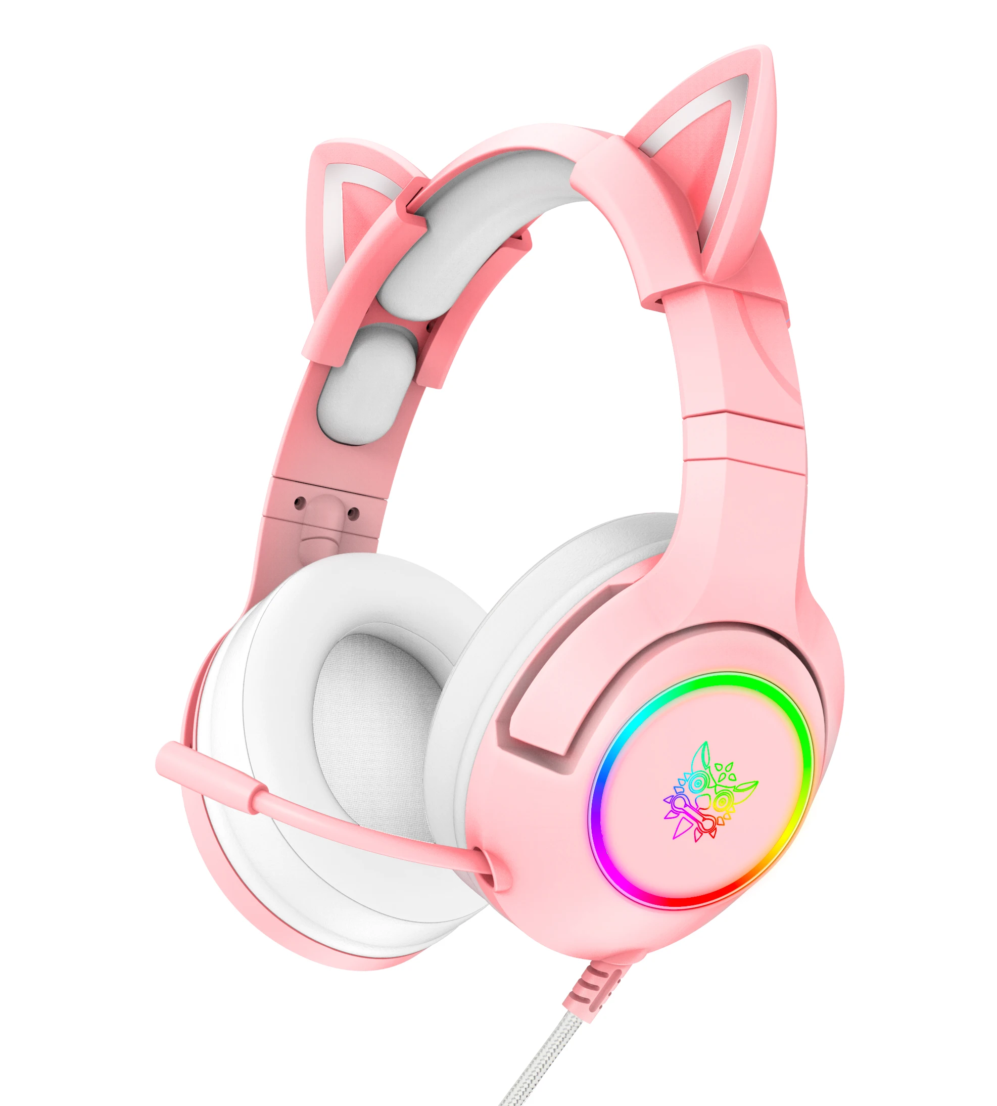 

Onikuma K9 custom pink noise canceling cat stereo music helmet ps5 mic rgb gaming headset earphone microphone usb