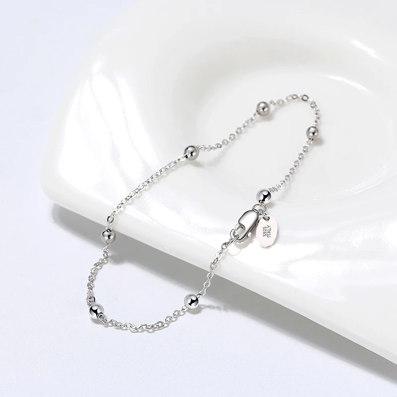 RINNTIN SB67 Korean Jewelry 925 Sterling Silver Side Chain Bracelet with 2.0mm Ball Beads for Women Men