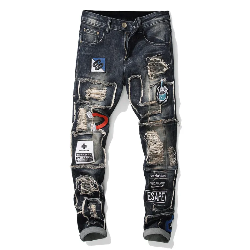 

new pattern Self cultivation Embroidered force Splicing elastic jeans mens denim jeans pants