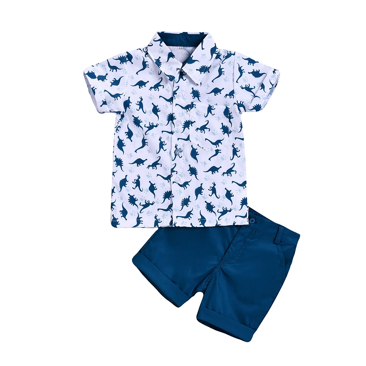 

Boys summer cartoon dinosaur print short-sleeved shirt shirt five-point pants two-piece suit