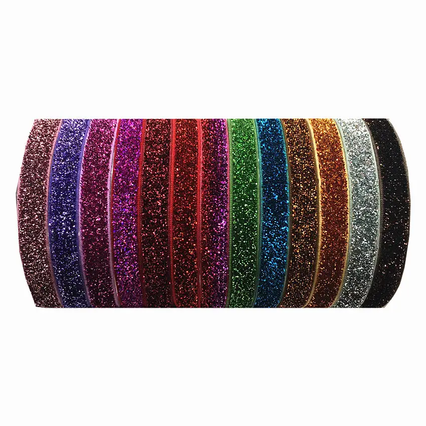 Hot Sale Good Quality 5/8" Glitter Elastic Ribbon Wholesale Fold Over Elastic Webbing for DIY Hair Band Headwear 100Y 30 colors