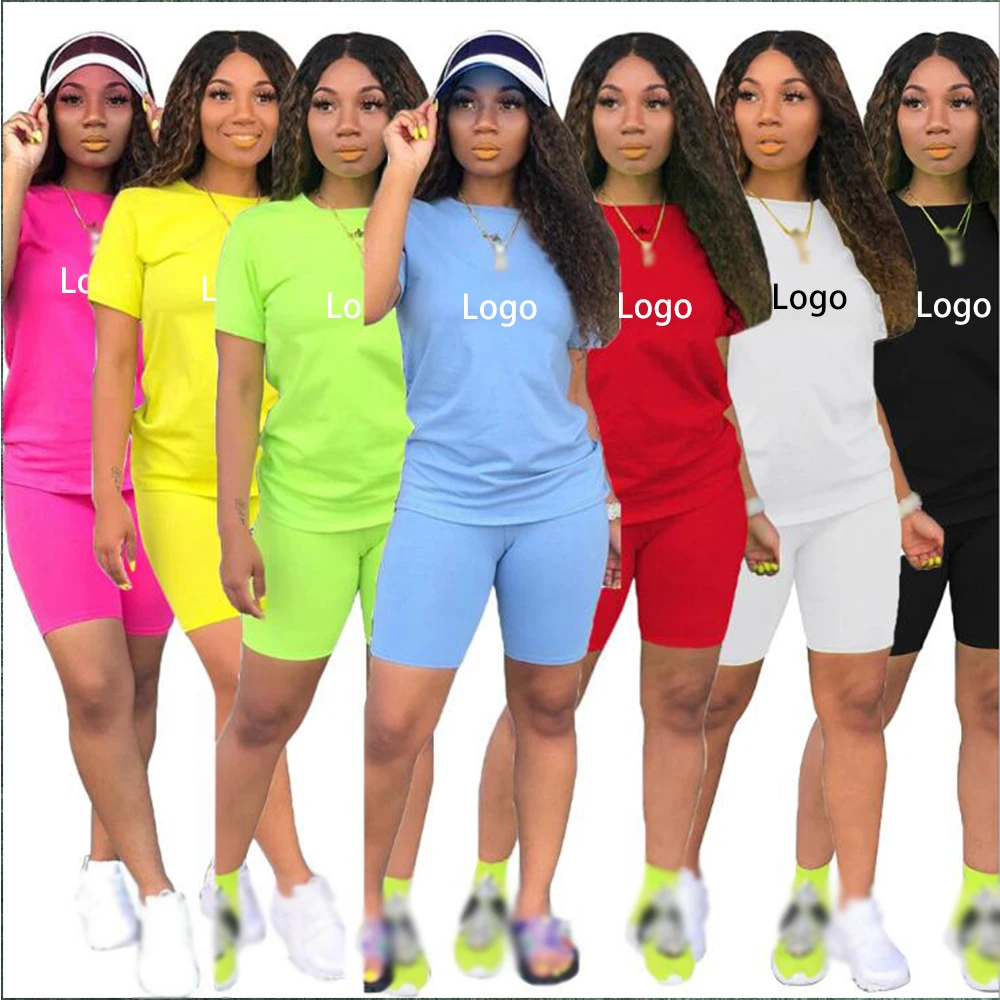 

2022 Summer Women's dress round collar solid color shorts casual sport plus small large suit