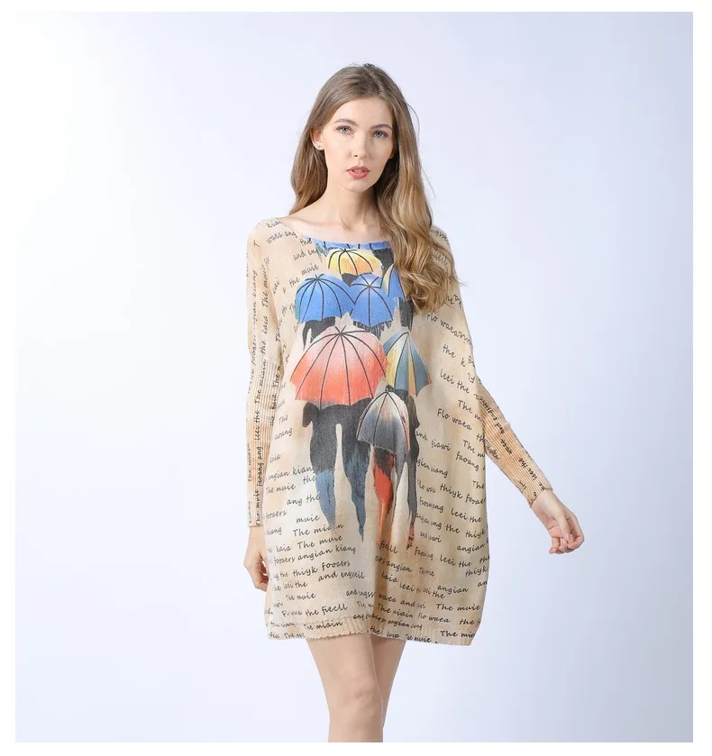 

Autumn New Product Knitted Sweater Letter Cartoon Printed Mid-length Package Buttock Women's Large Size Sweater, 1colors