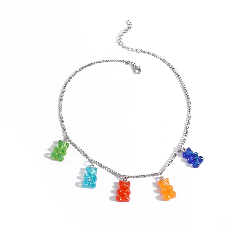 

Luxury Adjustable Cute Jewelry Acrylic Transparent Colorful Clavicle Link Teddy Bear Gummy Bear Necklace For Gift, Silver