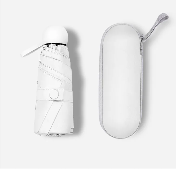 New pure white fresh and simple UV protection rain pocket capsule umbrella