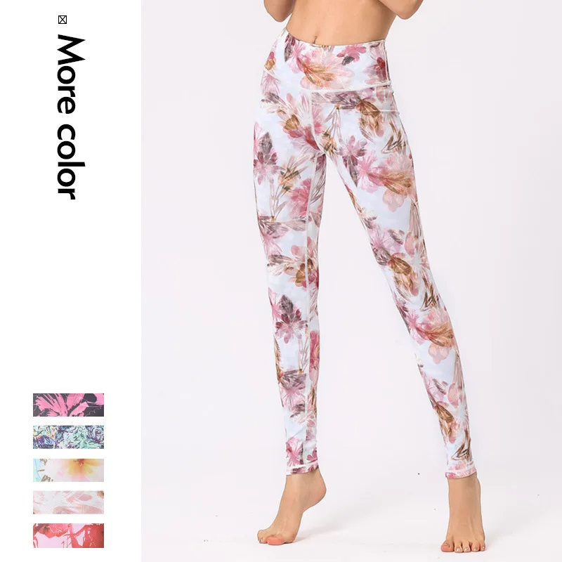 

New yoga pants with prints women's European digital printed high waist hip lifting running fitness Capris printed yoga leggings