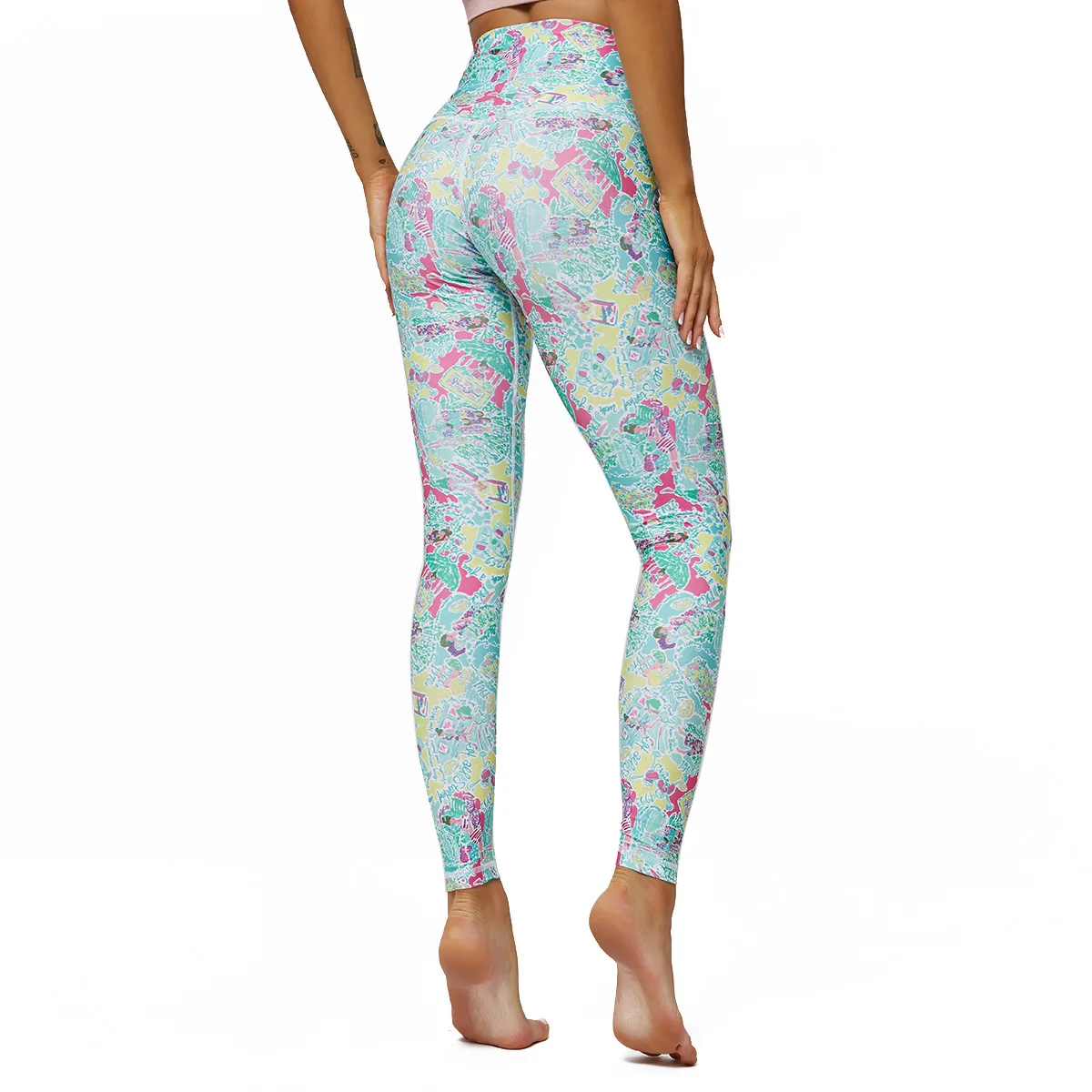 

DJ221 high waist hip lift high stretch plant pattern women yoga pants