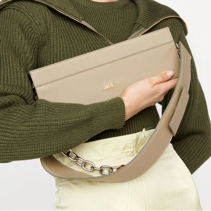 

Hot sale ladies bags solid color single shoulder bag strap chain leather bag for women, Blue, black, pink, gray
