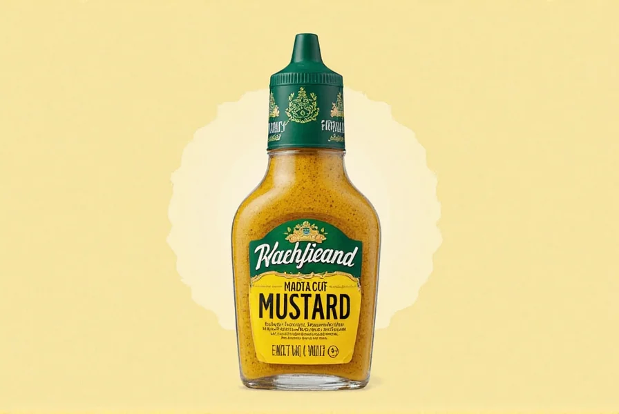 Step-by-step visual guide showing mustard seed preparation: whole seeds, crushed seeds, mixing with liquid, and final prepared mustard
