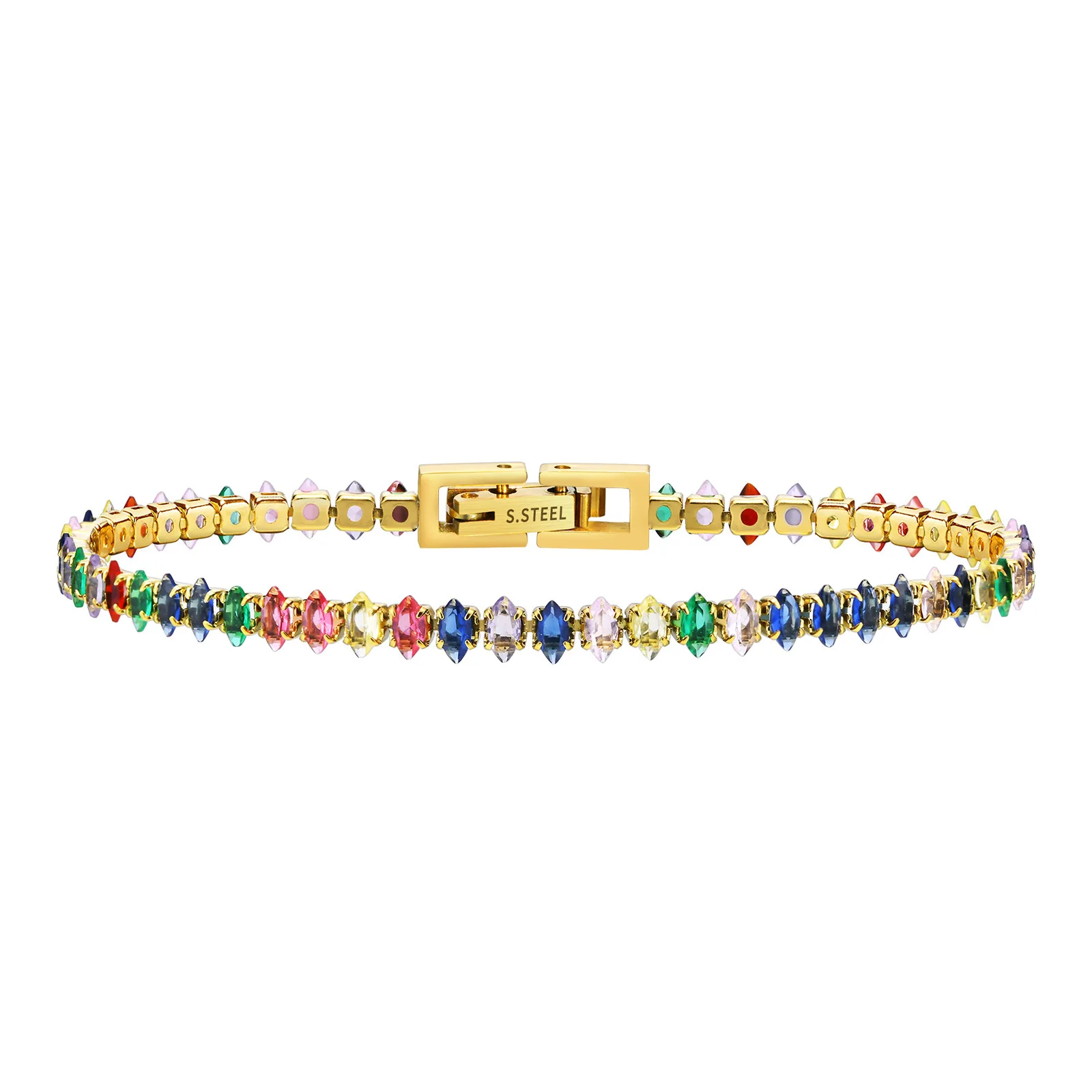 

Stainless steel cubic zirconia tennis bracelet colorful rainbow bracelet for women