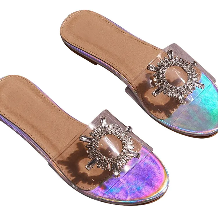 

new fashion beach style flat sandals women summer transparent slippers, Color