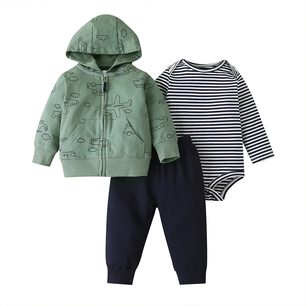 

Factory Direct Price Newborn Cartoon Vehicle Pattern Hooded Clothing Set Kids Clothing