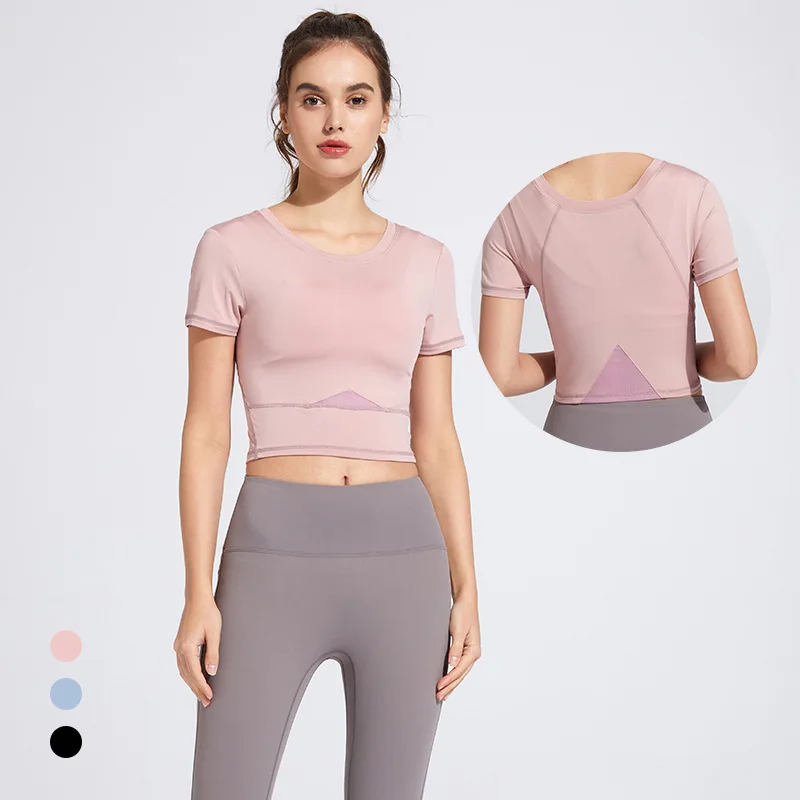 

Wholesale Quick Dry Sport T-shirt Round Neck Design Short Sleeve T-shirt Women Fitness Shirt Yoga Wear