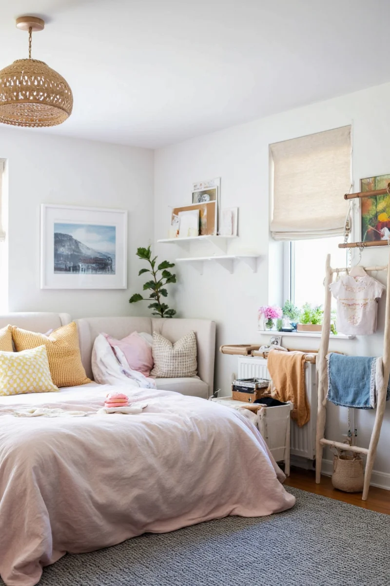 Bed with drawers and storage containers underneath