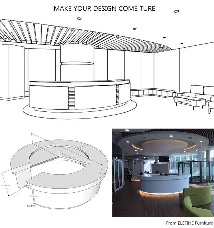 OEM creative modern lobby design marble curved reception desk