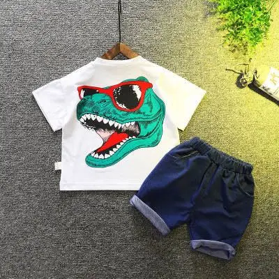 

Fahion summer new Korean short-sleeved two-piece children cartoon dinosaur Kids suit Infant Boys kids wear baby boy clothes