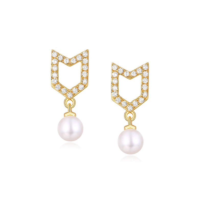 

Dainty gold plated ribbon S925 silver 5A grade freshwater pearl stud earrings