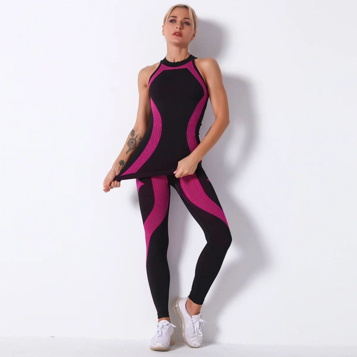 

Women Breathable Jogging Vest Gym Wear Seamless Sports Sets Running Butt-Lift Sweat Suits