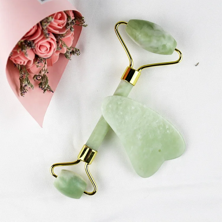 

Custom Jade Roller Gua Sha Set Jade Facial Massager Face Roller Natural Green Face Massager Real Xiuyan Jade Roller For Face