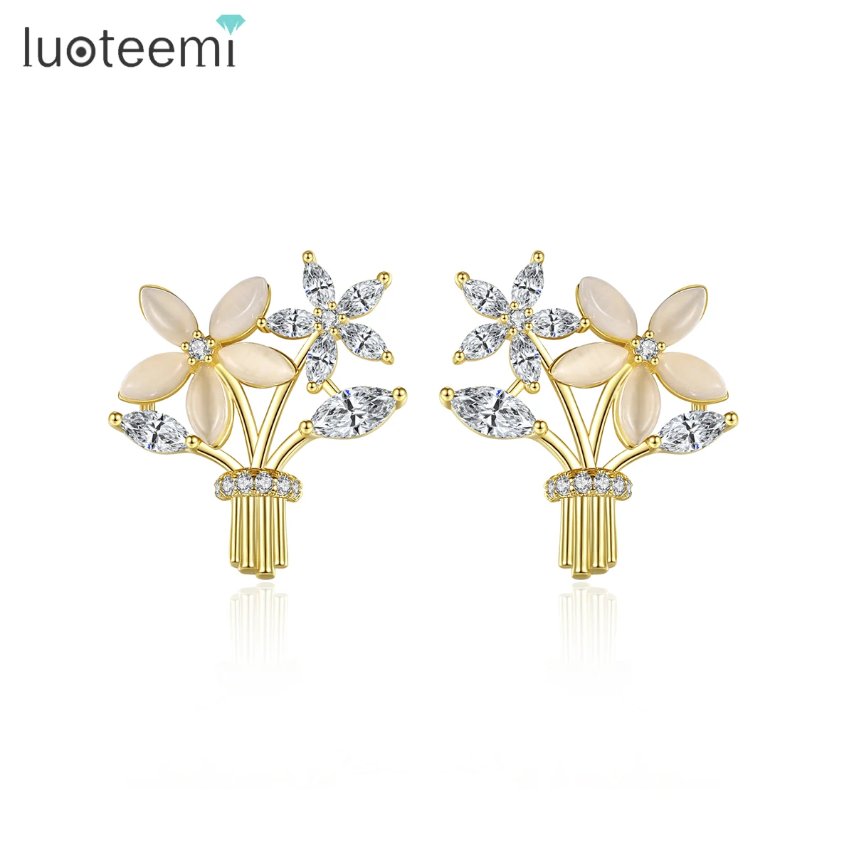 LUOTEEMI Woman Fashion Earing Statement Natural Stone Traditional Zircon Stud Accessory Charm Earring