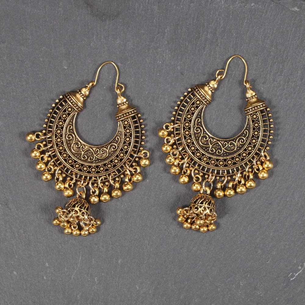 

Ethnic Style Summer Fashion Antique Water drop African Earrings Vintage Bell Charm Gold Silver Indian Earrings Jhumka