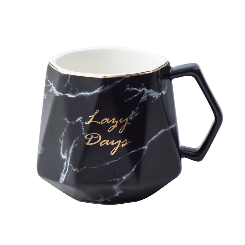 

430ml/14oz marble Tea Cup for Office and Home, Dishwasher and Microwave Safe ceramic mugs with lids, Black/white/pink