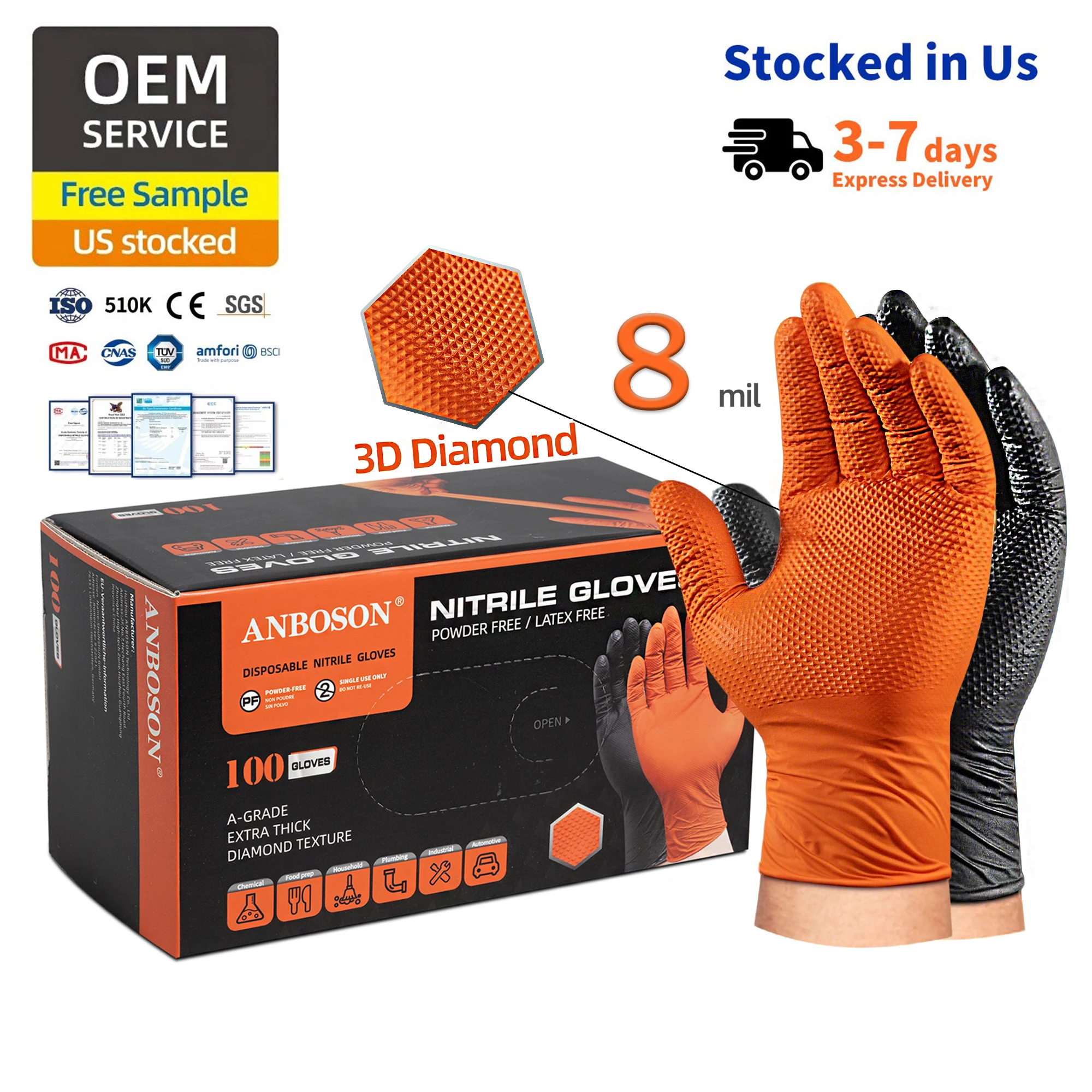 Textured Grip Keep Protected Your Hands Clean Orange Custom Mechanical Automotive Repairs Work Proof Gloves Disposable Nitrile