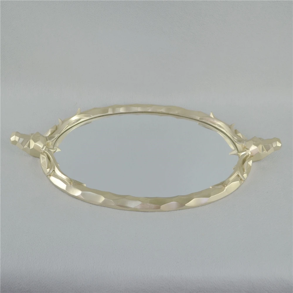 princess style pink resin frame mirror serving tray with pattern print