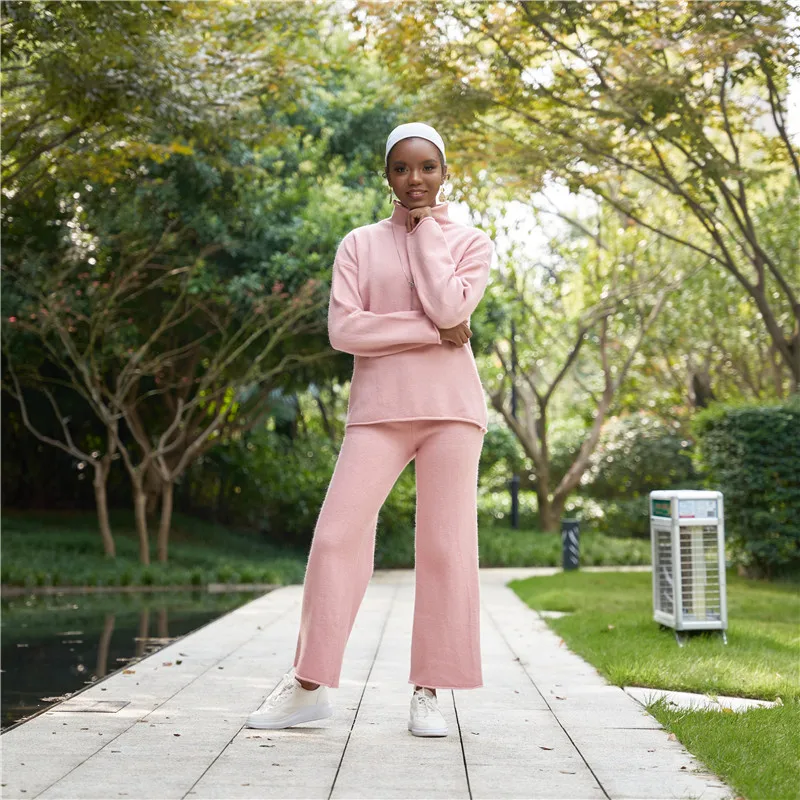 

Thick Knit Muslim Suit Loose Muslim Suit Sweater Wide Leg Trousers Muslim Clothing Knit Two-piece Suit, As shown